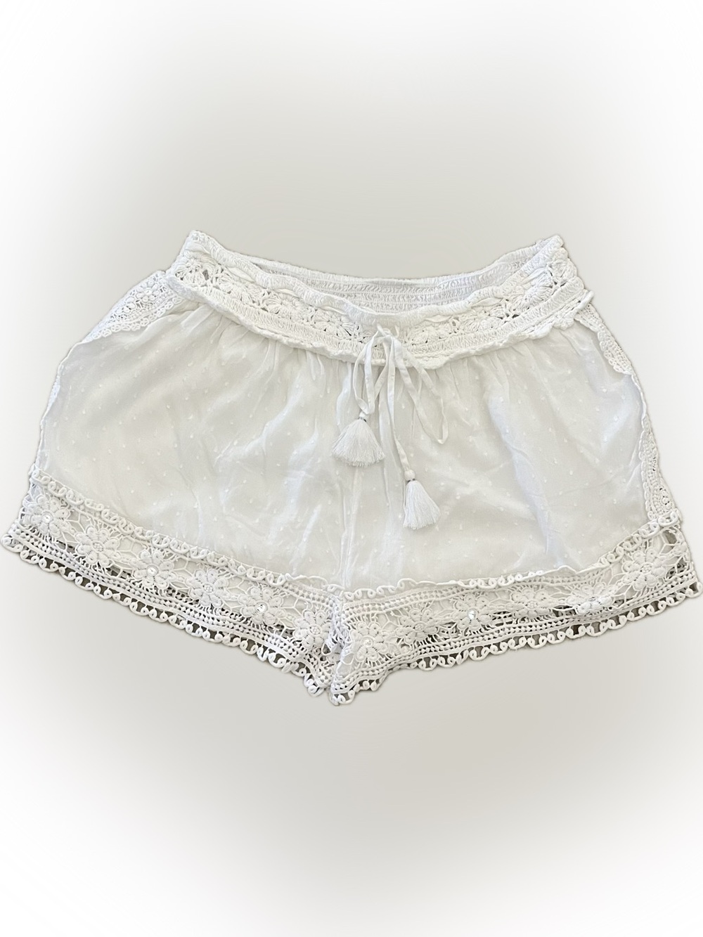 American Eagle NWT cotton spandex shorts with lace detailing. Draw string sz L